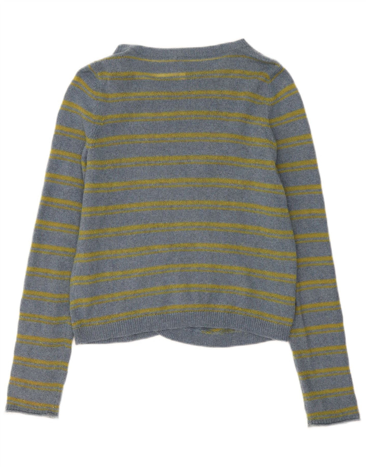 White Stuff Γυναικείο ανοιχτό πουλόβερ ζακέτα UK 12 μεσαίο μπλε βαμβακερό ριγέ