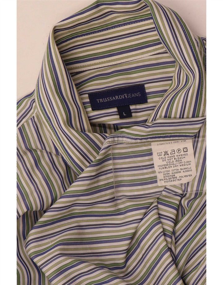 Ανδρικό πουκάμισο Trussardi Jeans Μεγάλο πολύχρωμο βαμβακερό ριγέ