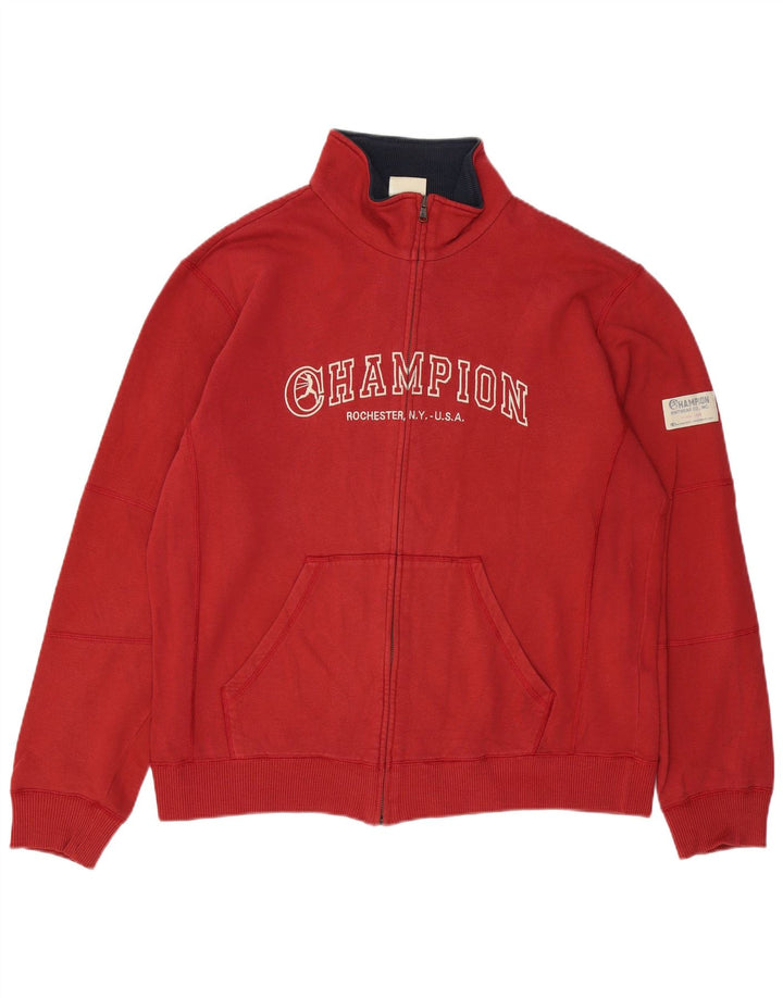 CHAMPION Mens Graphic Tracksuit Top Jacket Large Red Cotton