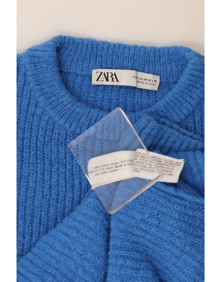 Zara Γυναικείο πουλόβερ με λαιμόκοψη Crop Crop UK 12 Medium Blue Polyester