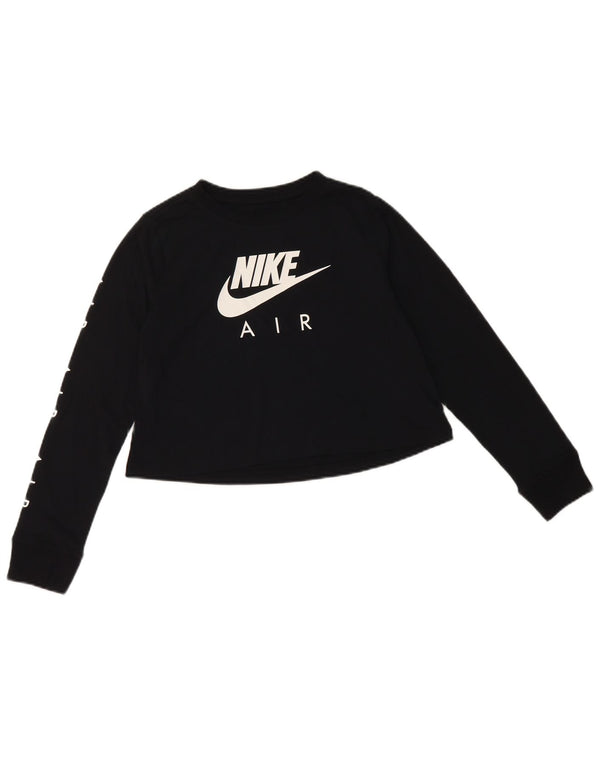 NIKE Girls Crop Graphic Top Μακρυμάνικο 10-11 ετών Μεσαίο μαύρο βαμβακερό
