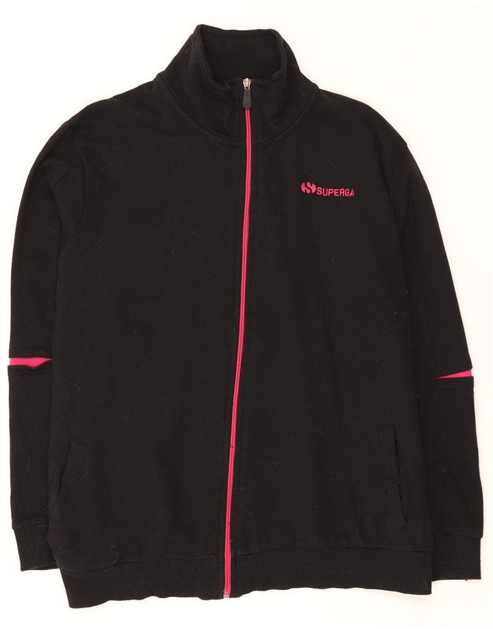 SUPERGA Womens Tracksuit Top Jacket UK 18 XL Black Cotton Vintage Superga and Second-Hand Superga from Messina Hembry 
