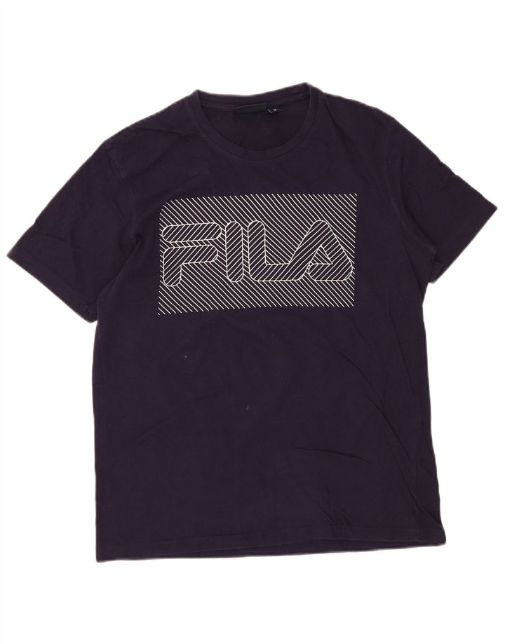FILA Mens Graphic T-Shirt Top Medium Navy Blue Cotton