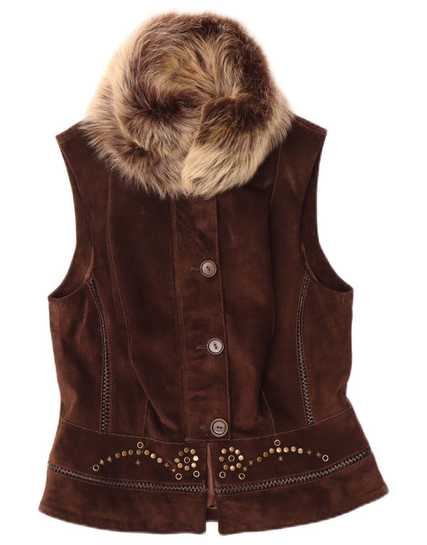 KAREN MILLEN Γυναικείο Suede Gilet UK 12 Medium Brown Suede