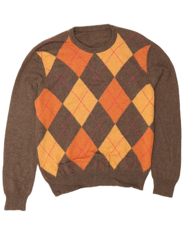 Ανδρικό πουλόβερ με λαιμόκοψη VINTAGE IT 48 Small Brown Argyle/Diamond