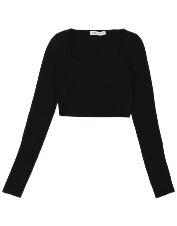 Zara Γυναικείο Crop Top Μακρυμάνικο UK 8 Small Black