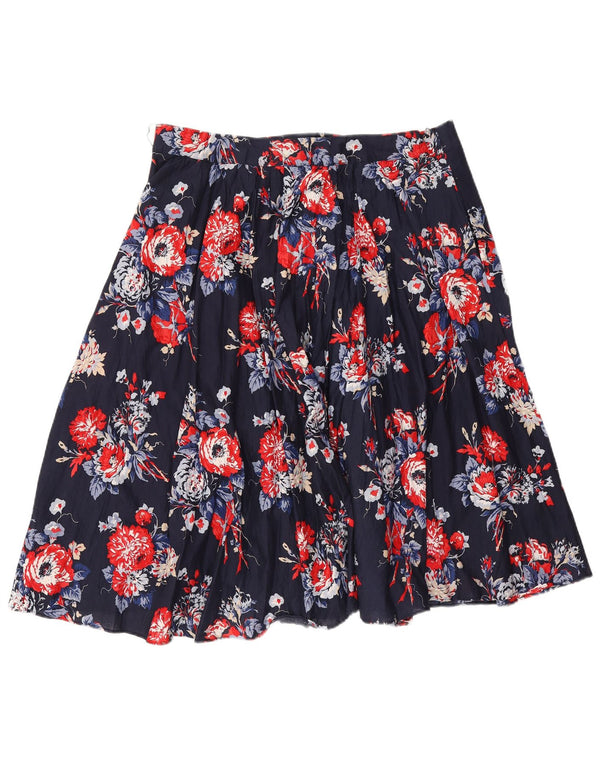 Laura Ashley Γυναικεία πλισέ φούστα UK 14 μεγάλη W32 Navy Blue Floral βαμβακερή