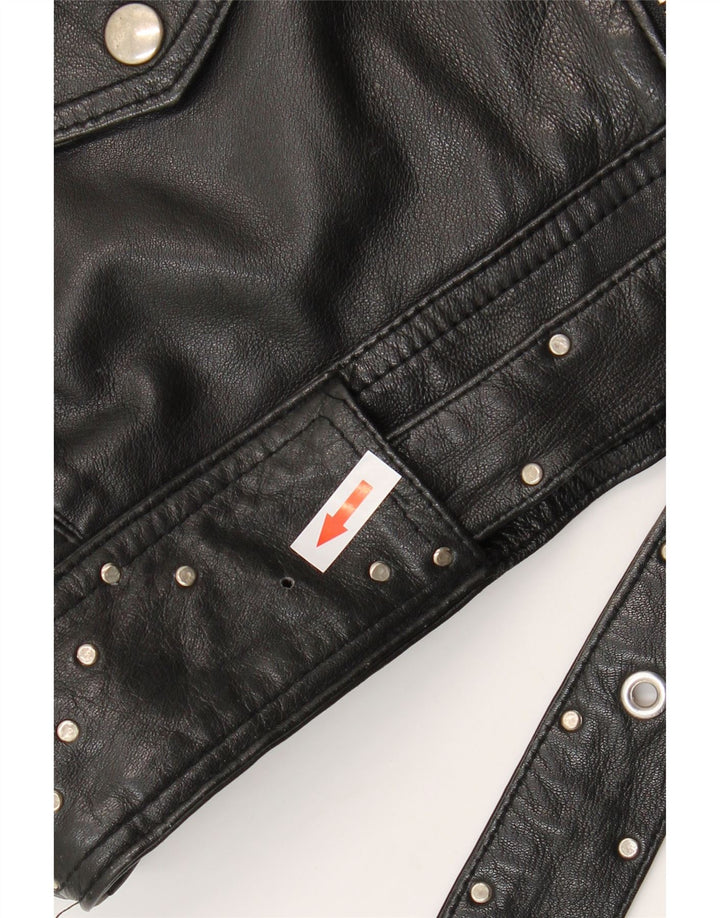 Vintage Γυναικείο Crop Leather Biker Jacket UK 12 Medium Black Leather