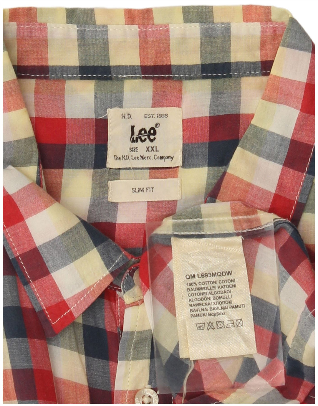 Ανδρικό κοντομάνικο πουκάμισο LEE Slim Fit 2XL Red Check Cotton
