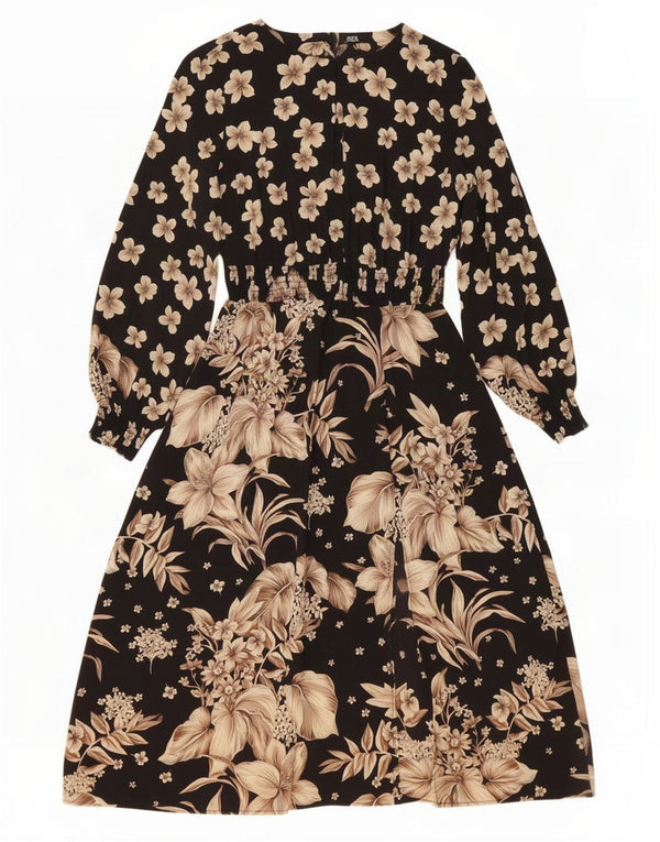 Zara Γυναικείο μακρυμάνικο Maxi Φόρεμα UK 10 Small Black Floral Polyester