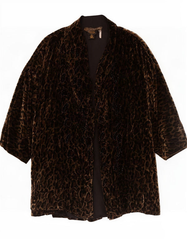 Vintage γυναικείο βελούδο oversized πανωφόρι UK 16 Large Brown Animal print