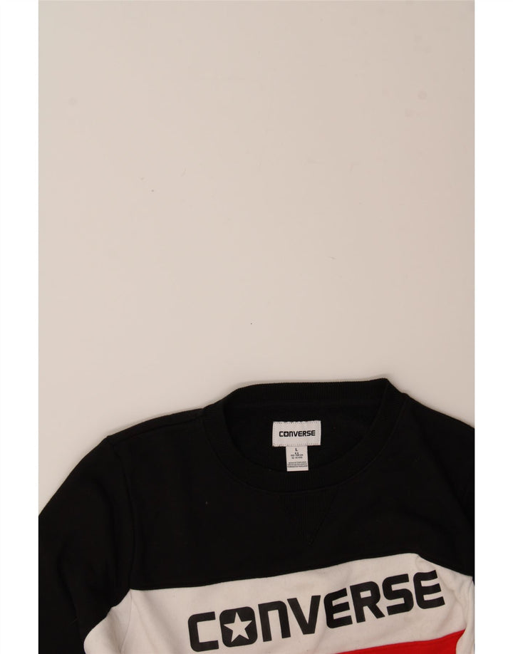 CONVERSE Boys Sweatshirt Jumper 12-13 Years Large  Black Colourblock Vintage Converse and Second-Hand Converse from Messina Hembry 