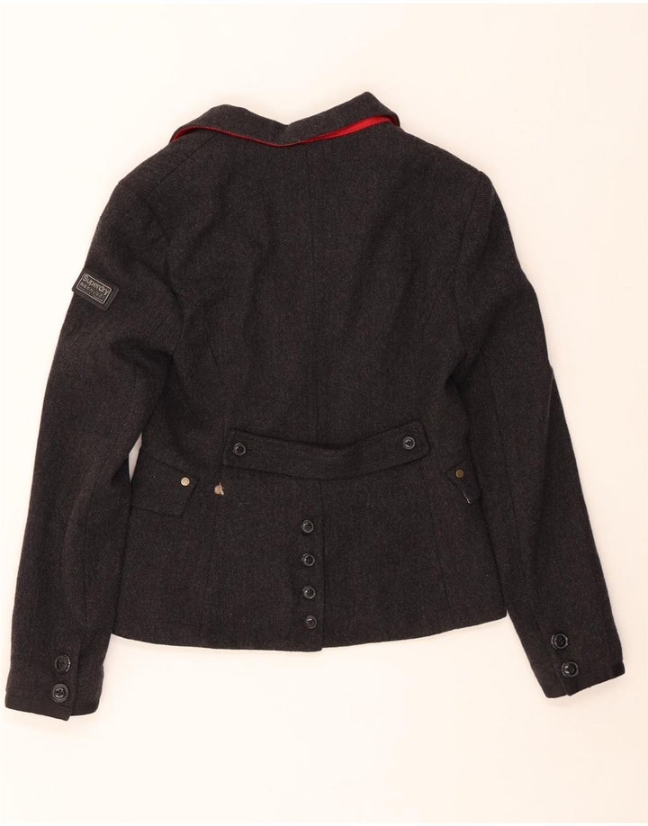 SUPERDRY Γυναικείο σακάκι blazer UK 12 μεσαίο γκρι μαλλί από ψαροκόκκαλο