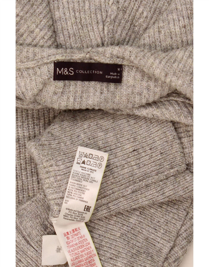 MARKS & SPENCER Γυναικείο πουλόβερ ζακέτα με κουκούλα UK 14 μεσαίο γκρι πολυεστέρας