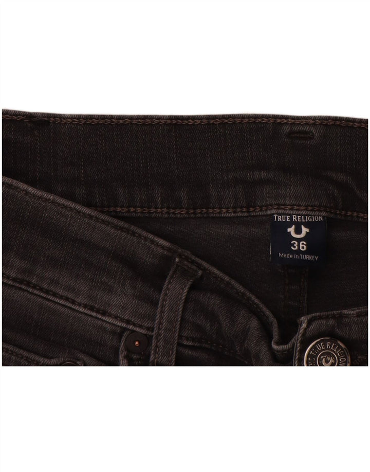 True Religion Mens Distressed Slim Jeans W36 L34 Γκρι βαμβακερό