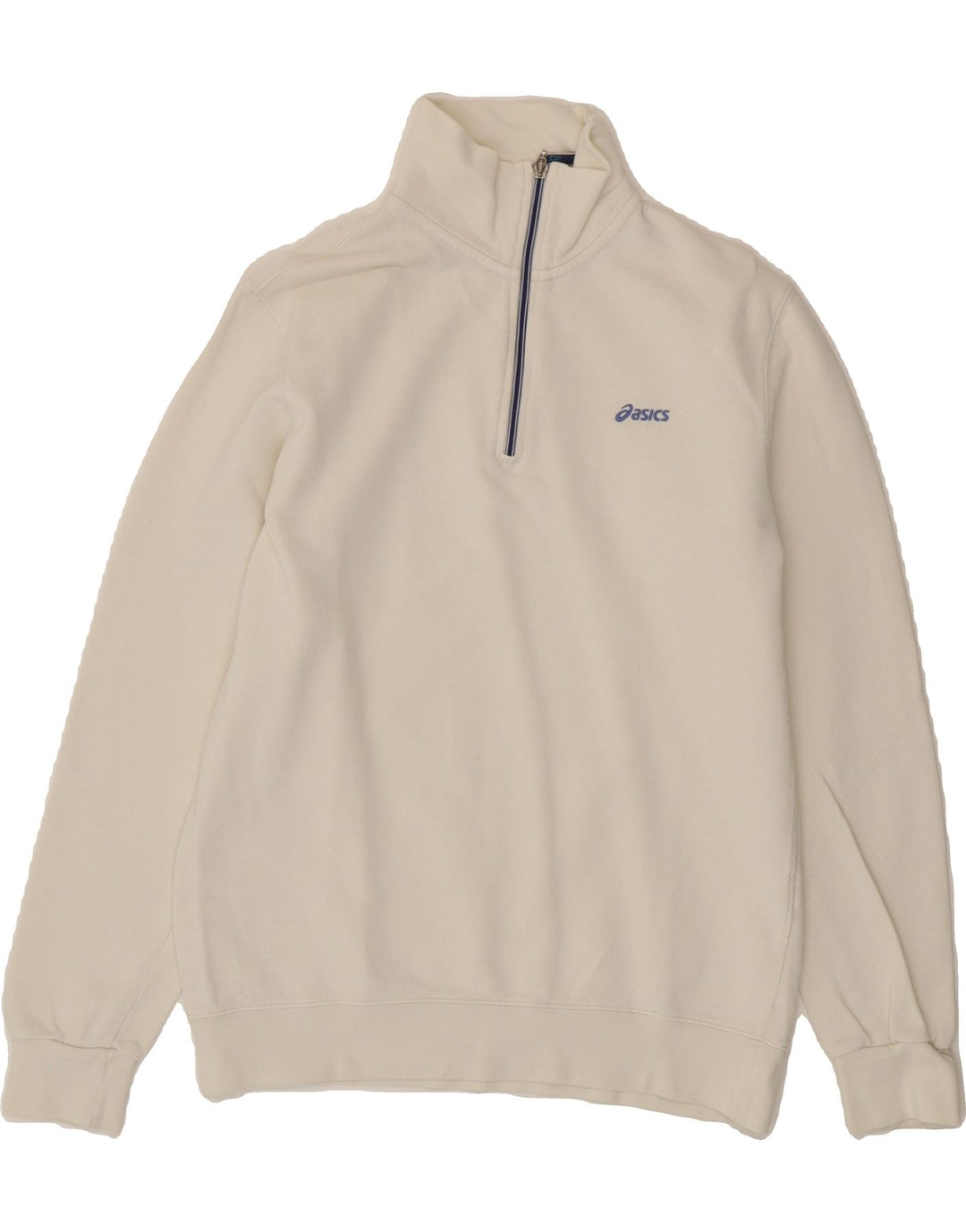 ASICS Womens Zip Neck Sweatshirt Jumper UK 10 Small White Cotton Vintage Asics and Second-Hand Asics from Messina Hembry 