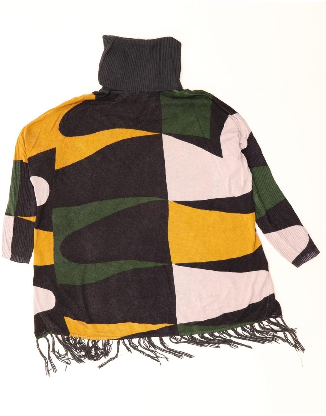 Desigual γυναικείο πουλόβερ με ρολό λαιμόκοψη UK 10 Small Green Geometric