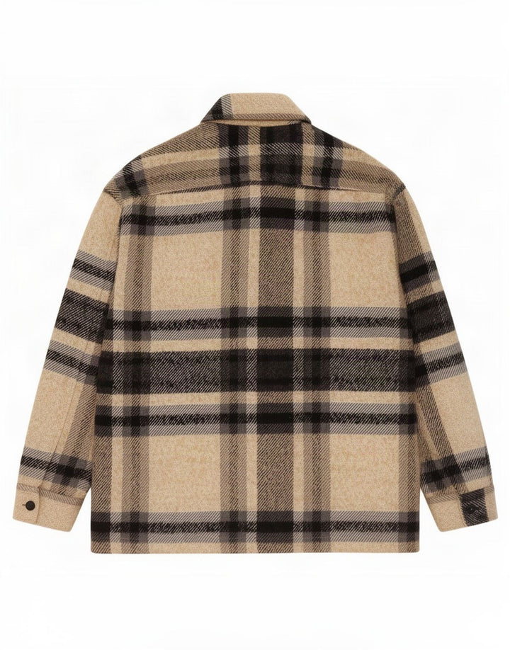 Zara Mens Utility Jacket UK 40 Large Beige Check Polyester