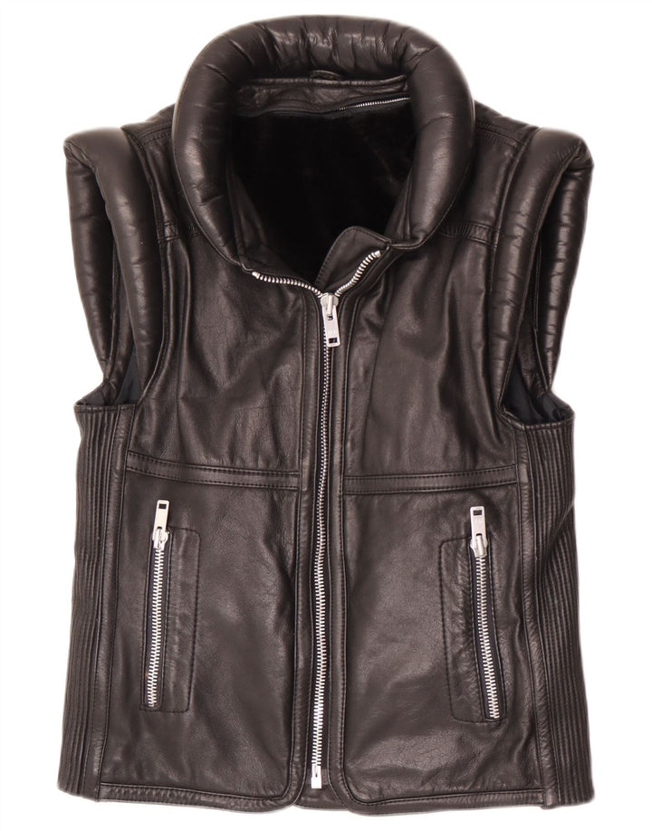 Vintage Mens Leather Gilet UK 38 Medium Black Leather