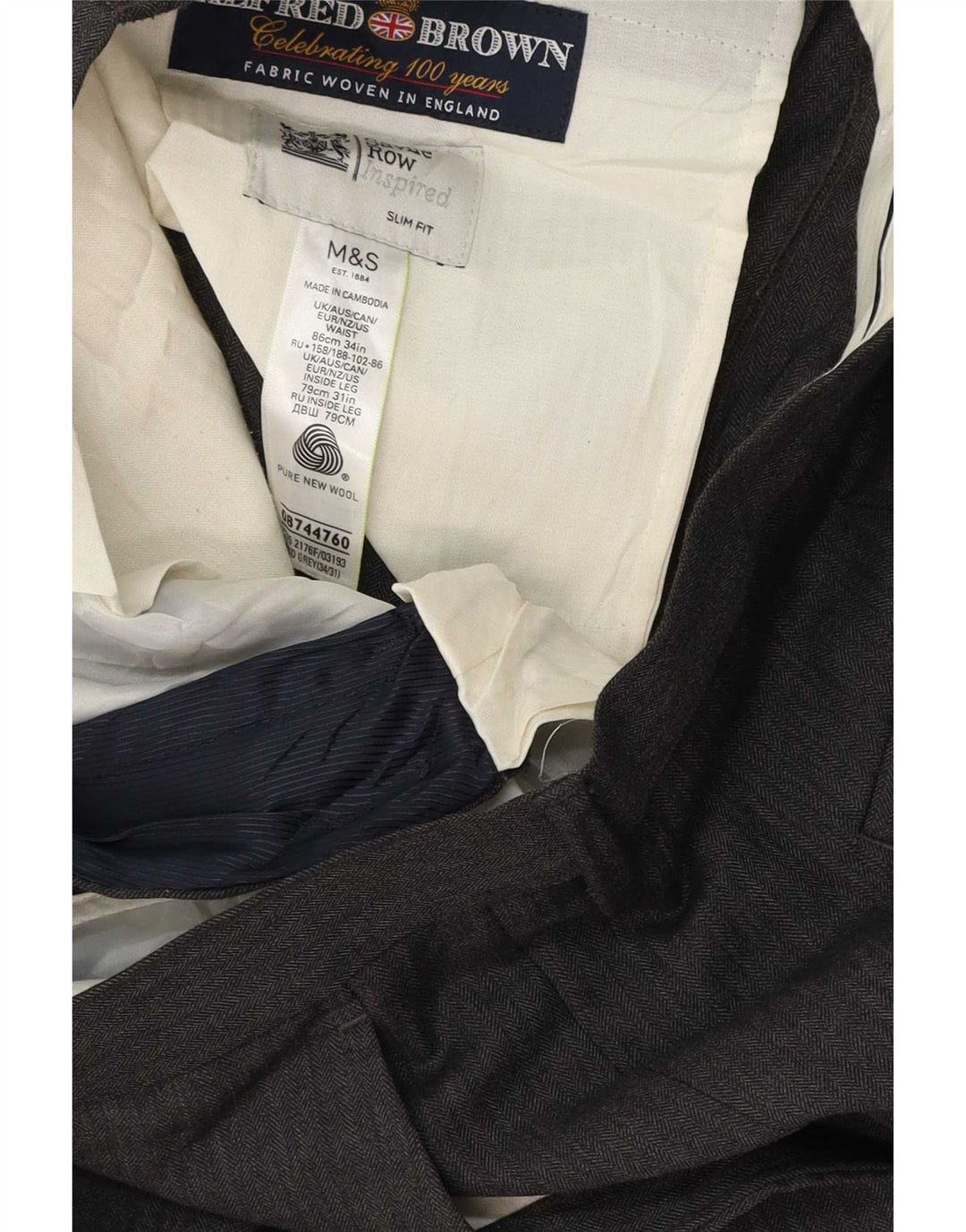 Marks & Spencer Ανδρικό Slim Fit Παντελόνι W34 L31 Γκρι μαλλί