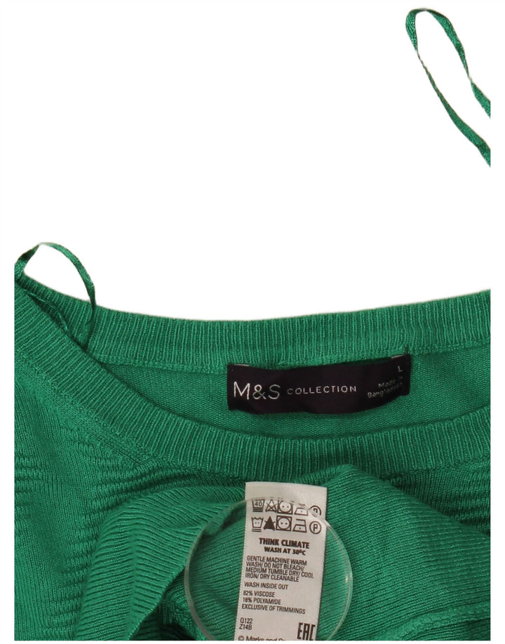Marks & Spencer Womens Crop Boat Neck Jumper πουλόβερ UK 14 Large Green