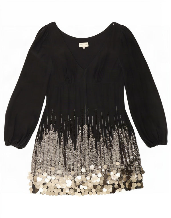 Γυναικείο μακρυμάνικο τουνίκ φόρεμα Karen Millen UK 10 Small Black Silk