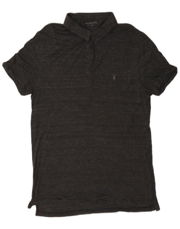 All Saints Mens Polo Shirt Large Grey Flecked