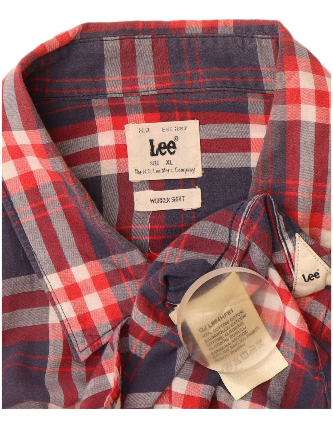 LEE Mens Short Sleeve Shirt XL Navy Blue Check Cotton