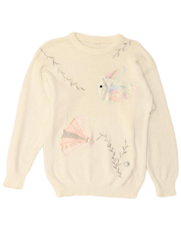 Γυναικείο πουλόβερ με λαιμόκοψη VINTAGE UK 14 Medium Off White