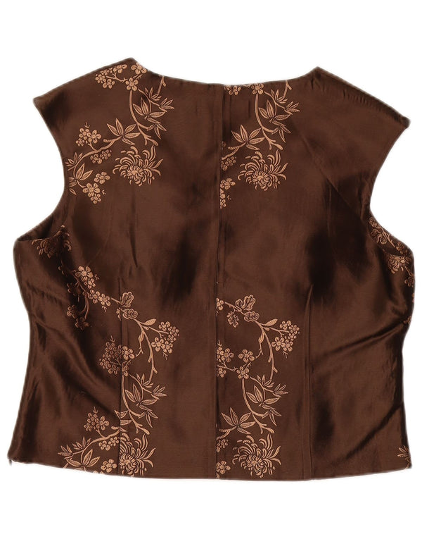 ANTONIO D'ERRICO Γυναικεία Crop Μπλούζα Τοπ UK 16 Large Brown Floral
