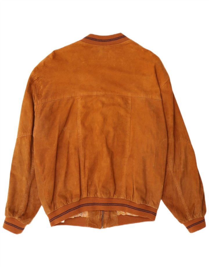 VINTAGE Ανδρικό Suede Bomber Jacket IT 50 Large Brown Δερμάτινο