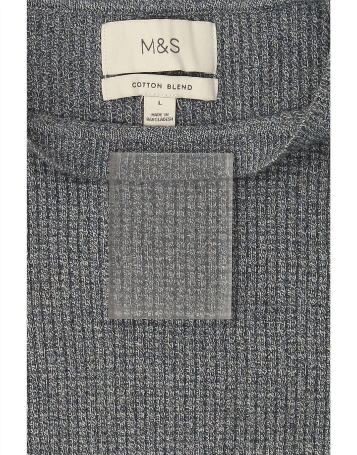 Marks & Spencer Ανδρικό πουλόβερ με λαιμόκαυστο βαμβακερό μεγάλο γκρι