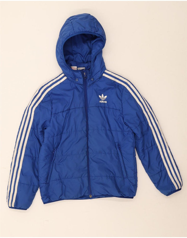 Μπουφάν Adidas Boys με κουκούλα με επένδυση 10-11 ετών Μπλε πολυεστέρας