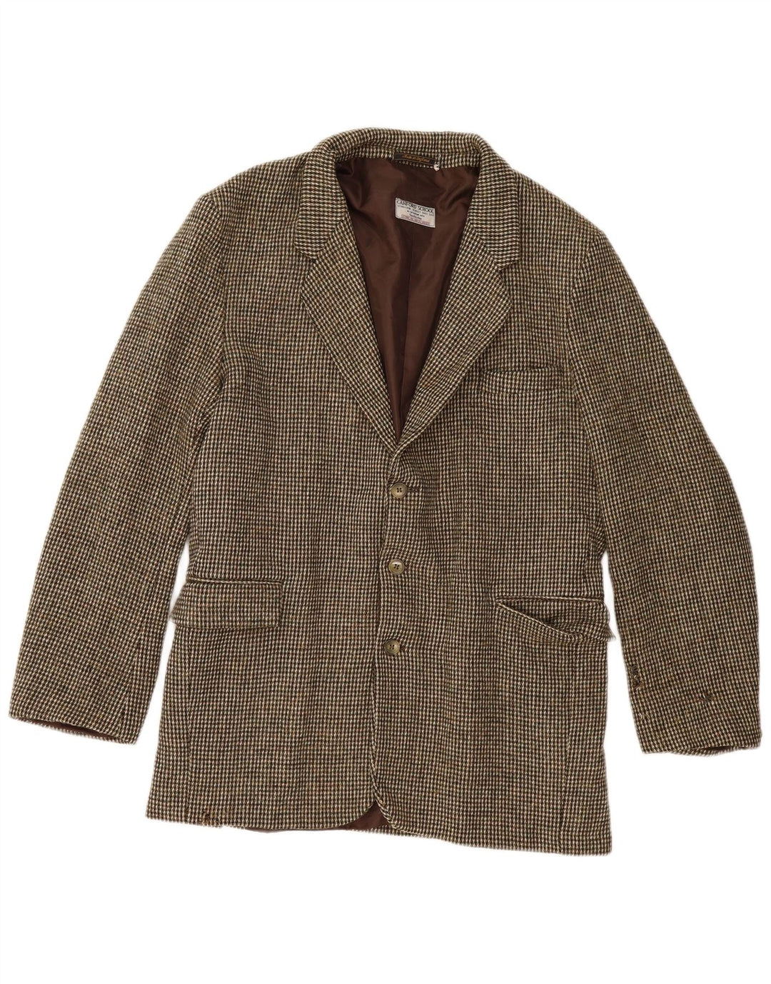 Ανδρικό μπουφάν Harris Tweed με 3 κουμπιά σακάκι UK 40 Large Brown Check New Wool