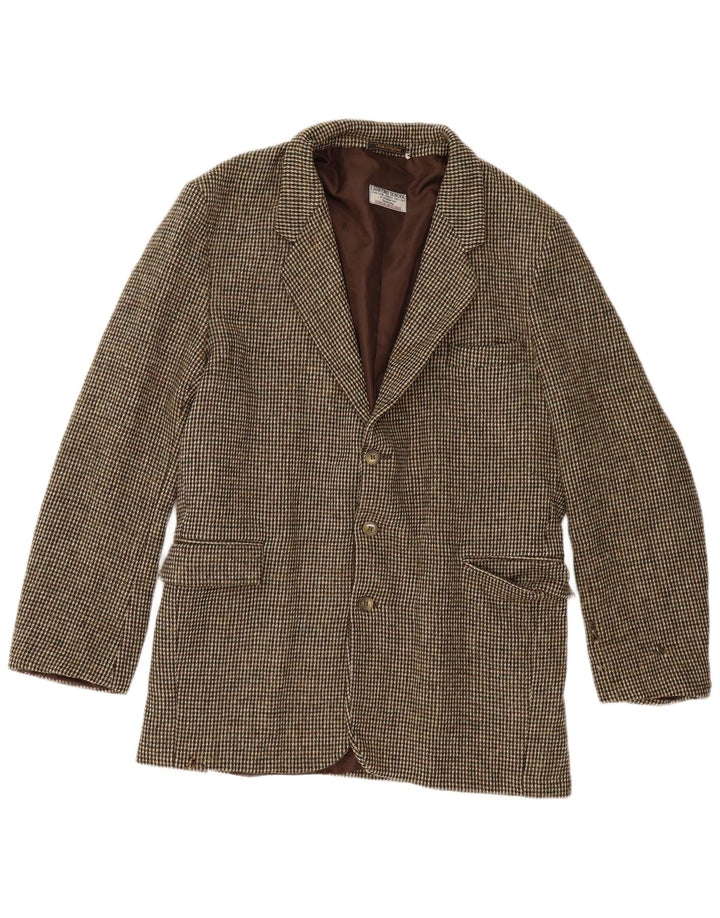Ανδρικό μπουφάν Harris Tweed με 3 κουμπιά σακάκι UK 40 Large Brown Check New Wool