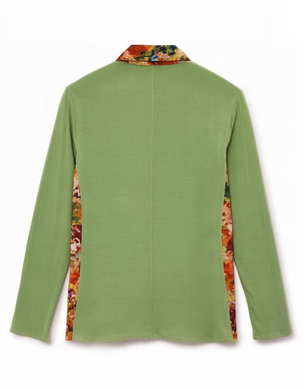 Vintage Γυναικεία See Through Μπλούζα UK 14 Large Green Floral Polyester