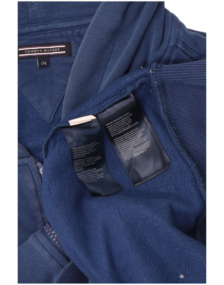 TOMMY HILFIGER Αγόρι γραφικό πουλόβερ με κουκούλα με φερμουάρ 15-16 ετών Μπλε βαμβακερό