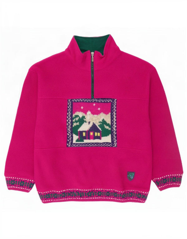 Silvy Womens Graphic Zip Neck Fleece Jumper UK 14 Large Pink Polyester