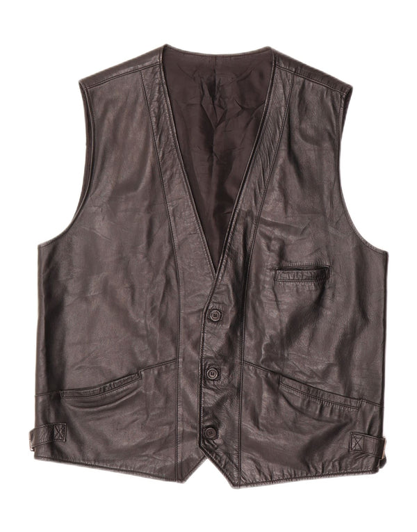 VINTAGE Ανδρικό Δερμάτινο Gilet UK 40 Large Black Leather