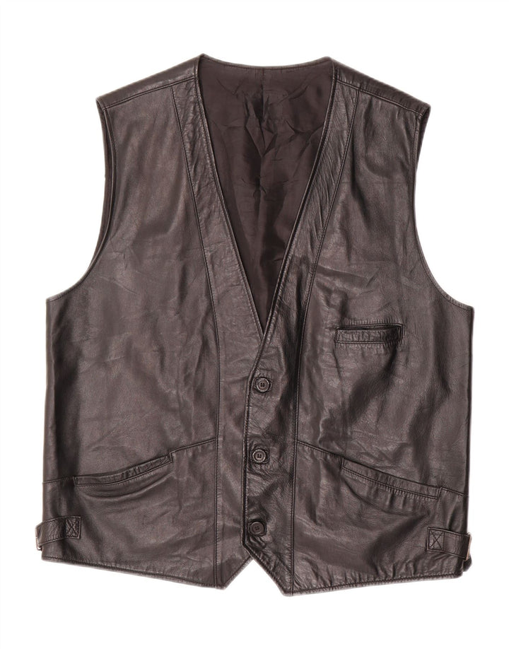 VINTAGE Ανδρικό Δερμάτινο Gilet UK 40 Large Black Leather