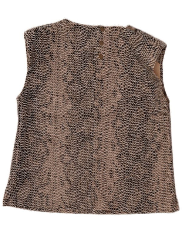 Zara γυναικεία μπλούζα αμάνικη μπλούζα UK 16 Μεγάλο μπεζ βαμβακερό τύπωμα ζώων