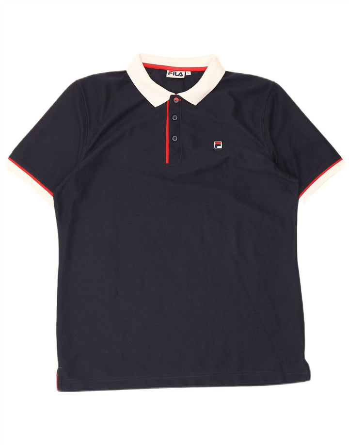 Ανδρικό πουκάμισο πόλο Fila Μεγάλο μπλε Navy Colorblock Πολυεστέρας