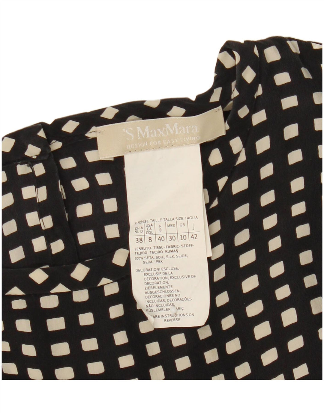 Max Mara γυναικεία μπλούζα 3/4 μανίκια τοπ UK 10 Small Black Geometric Silk