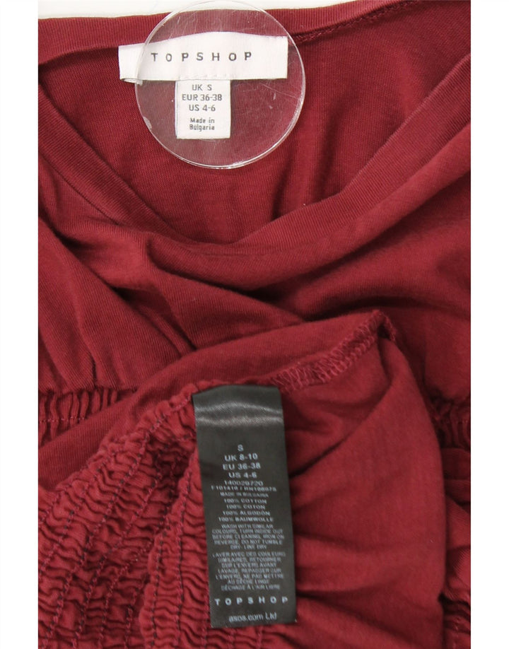 TOPSHOP Γυναικεία Crop Μπλούζα Τοπ UK 10 Small μπορντό βαμβακερό