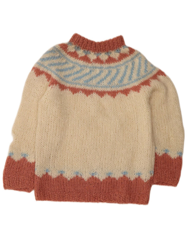Vintage γυναικείο πουλόβερ με λαιμό χελώνα UK 14 Medium Beige Fair Isle