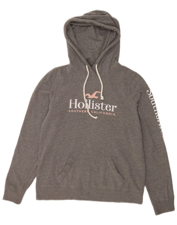 Hollister Γυναικεία γραφικά Relaxed Fit Hoodie Jumper UK 10 Small Grey Cotton