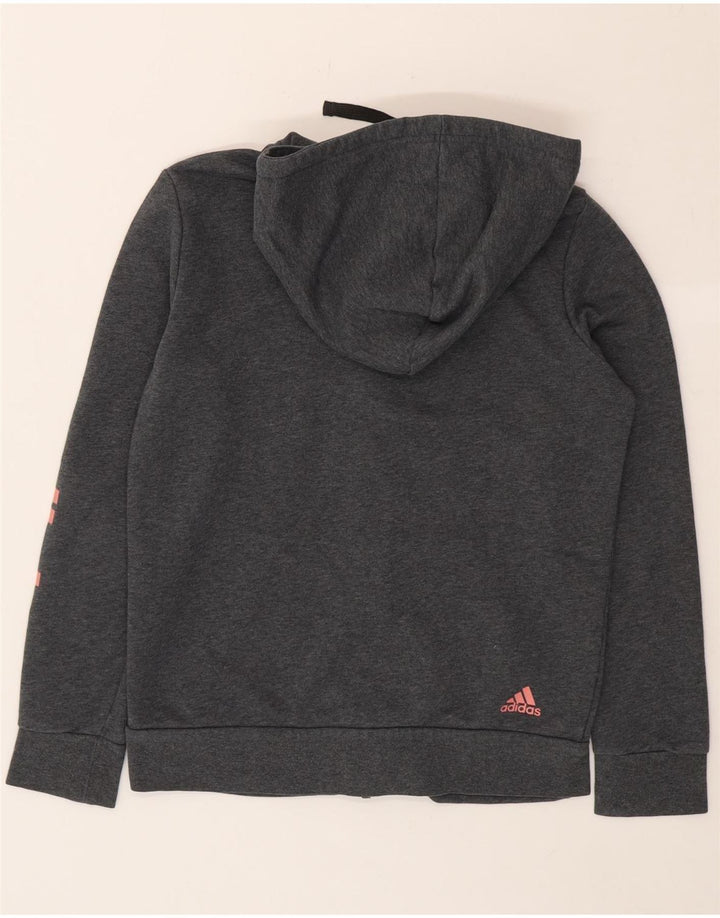 ADIDAS Womens Graphic Zip Hoodie Sweater UK 14 Medium Grey Vintage Adidas and Second-Hand Adidas from Messina Hembry 