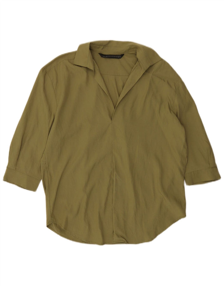 Zara γυναικείο πουλόβερ 3/4 μανίκι πουκάμισο UK 6 XS Khaki Lyocell