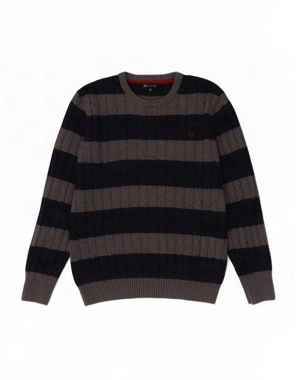 Crew Clothing Ανδρικά πουλόβερ με λαιμόκοψη XL Navy μπλε βαμβακερό ριγέ