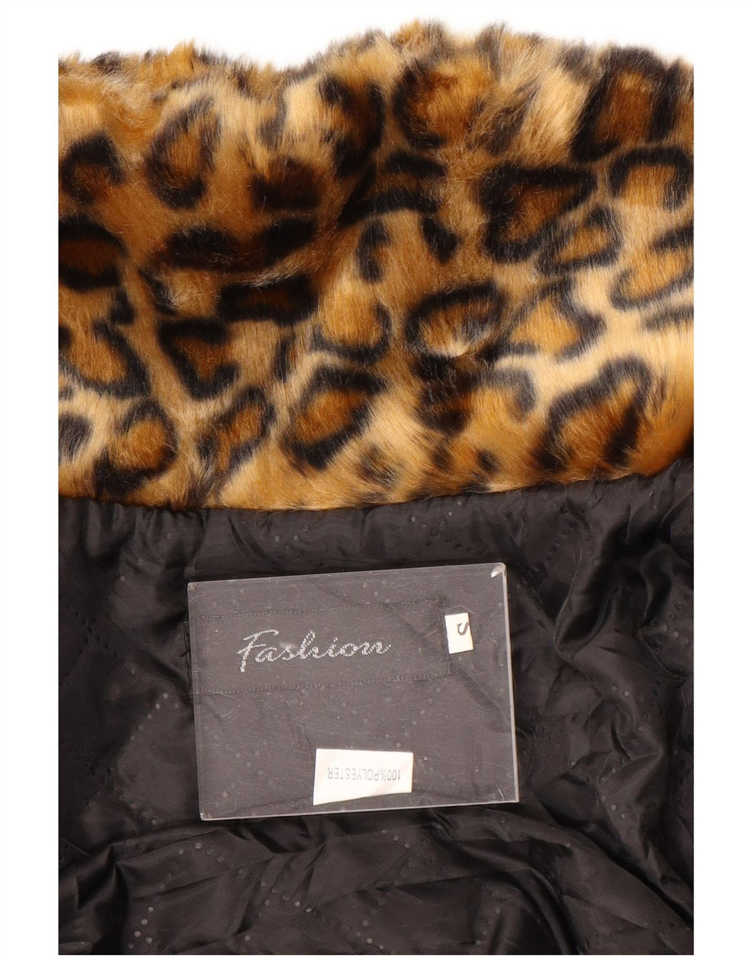 VINTAGE Γυναικείο μπουφάν από ψεύτικη γούνα UK 10 Small Brown Animal Print Polyester